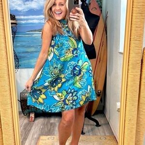 💙KAARI Blue,Vibrant,Fun & Fabulous Floral Trapeze Dress,Lined,Pockets,Size S